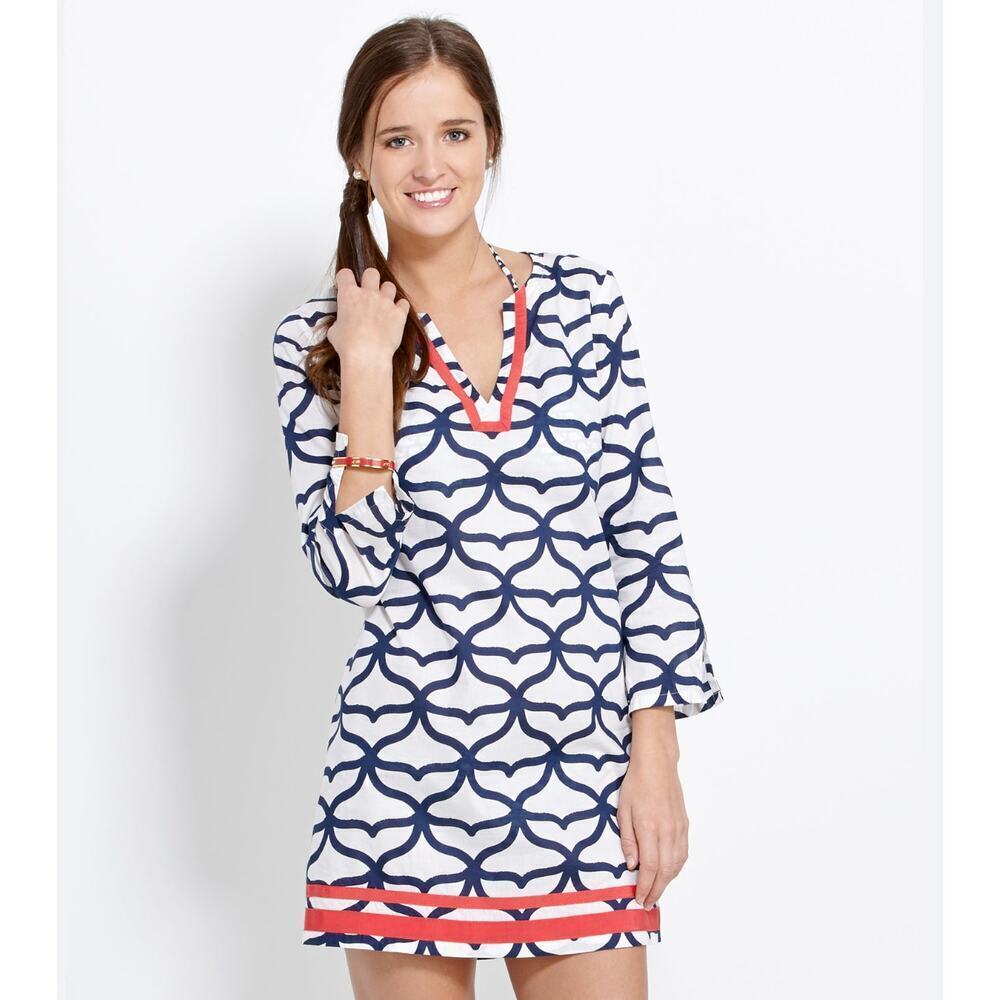 Vineyard Vines Whale Tail Tunic Size S‎ White Blue Red Trim Hem